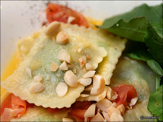 Tomate salteado, salsa de mantequilla y un toque de man acompaando los Ravioles de picota y espinaca - Vapiano (Providencia)
